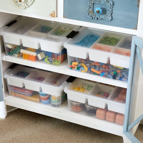 MACOPRO 17QT Clear Plastic Box Craft Storage Bin with Removable Tray & Lid - Image 6