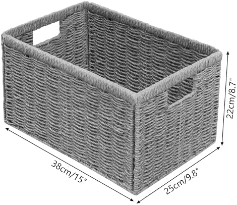 Vagusicc 2 Packs Large Wicker Storage Basket, Closet Storage Baskets Bins for Shelves, Decorative Collapsible Baskets for Organizing Clothes Toy Nursery Bathroom Organizers and Storage, Grey - Image 2