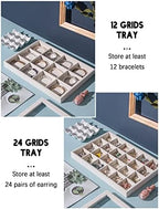 Coward Set of 5 Stackable Jewelry Organizer Tray Necklace Earring Box Storage Ring Bracelet Display Holder (beige(ring+necklace+12girds+24girds+The glass lid)) - Image 5