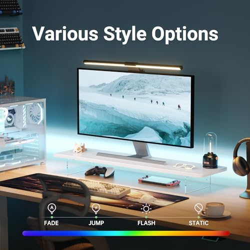 AFOOYO Monitor Stand Riser,31.5-Inch LED Light Wood Computer Monitor Stand with Adjustable Acrylic Legs,Desk Accessories Desktop Organizer Stand for, Computer,Laptop,Printer,PC TV Screen Riser,White - Image 3
