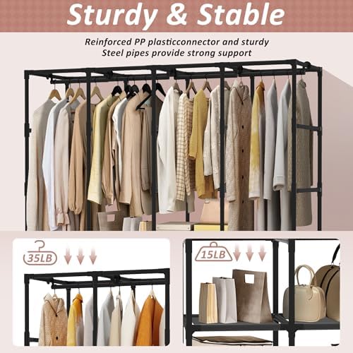 Wardrobe Closet, Quick and Easy Assembly, Gray Portable Closet - Image 4