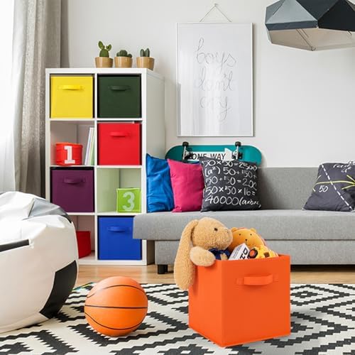 Stero 13x13x13 Inch Fabric Storage Bins 6 Pack Fun Colored Durable Storage Cubes with Handles Foldable Cube Baskets for Home, Kids Room, Closet and Toys Organization Orange-Multi Colors-2 - Image 4