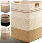 Laundry Hamper, 75L Tall Laundry Basket with Leather Handles, Rectangle Large Clothes Hamper for Organizing, Cotton Woven Laundry Baskets Storage Hampers for Bedroom, Nursery, Living Room by Degeyoyo