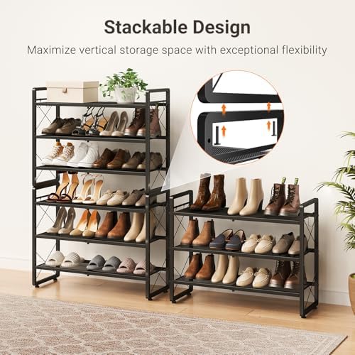 ELYKEN Expandable Shoe Rack for Closet, 6-Tier Metal Black Shoe Organizer - Image 6
