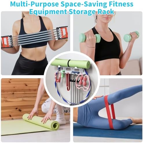 KHAMAL Multi-Purpose Gym Equipment Storage Rack for Resistance Bands - Gym Wall Storage for Exercise Bands, Yoga mat, Jump Ropes, Weight Belts, Straps, Hula Hoop (Black White) - Image 2