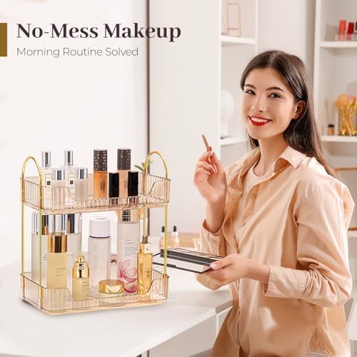 Aveniee Bathroom Counter Organizer, 2 Tier Perfume Skin Care Countertop Storage Shelf, Vanity Makeup Tray for Cosmetic Skincare Lotion, Gold - Image 6