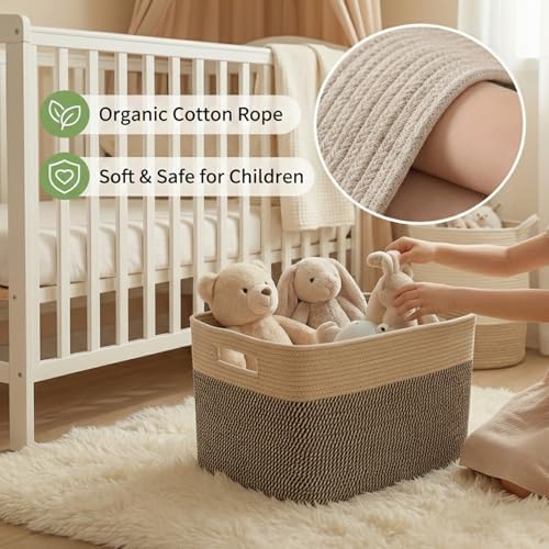 JMvicyroam 65L Large Woven Cotton Rope Blanket Basket, Jute&Black - Image 4