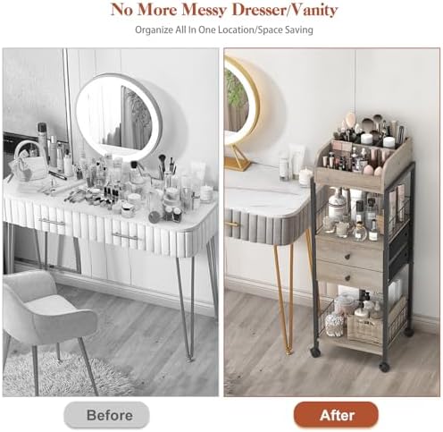 Makeup Organizer, Floor Skincare Organizers Make Up Organizers and Storage with Drawers, Vanity Organizer Cosmetics Display Cases Holder for Skin Care Nail Polish Perfume Black - Image 5