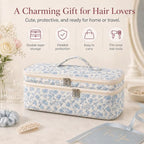 Quilted Hair Tools Travel Bag, Double-Layer Carrying Case for Hair Styler & Attachments, Cute Portable Organizer with Handle for Hair Dryer Storage at Home or Travel - Image 7