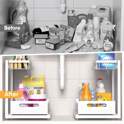 Saydear L-Shaped Under Sink Organizer, 2-Tier Pull-out Cabinet Rack 1-Pack - Image 3