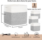 COMFY-HOMI 3PACK Cotton Rope Square Basket with Handles for Shelves|Dog Toy Bin and Storage|Baby Gift|Shoe Organizer|New 11" x 11" x 11" for Living Room - Image 3