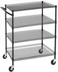 Finnhomy 4 Tier Heavy Duty Commercial Grade Rolling Cart with Handle Bar, Metal Wire Utility Cart with Wheels, Service Trolley on Wheels, Shelf Size 24" D x 36" W, NSF, Black by Finnhomy