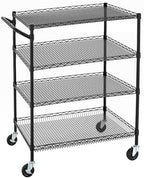 Finnhomy 4 Tier Heavy Duty Commercial Grade Rolling Cart with Handle Bar, Metal Wire Utility Cart with Wheels, Service Trolley on Wheels, Shelf Size 24" D x 36" W, NSF, Black by Finnhomy