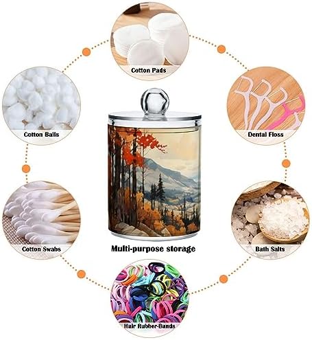 Vnurnrn Qtip Cotton Ball Holder Dispenser with Lid Autumn Forest Deer Print, Plastic Jars Bathroom Canisters Storage Organizer 4 Pack - Image 4