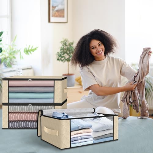 HomeHacks 8-Pack Clothes Organizer Storage Bags, 35L Storage Bins, Beige - Image 7