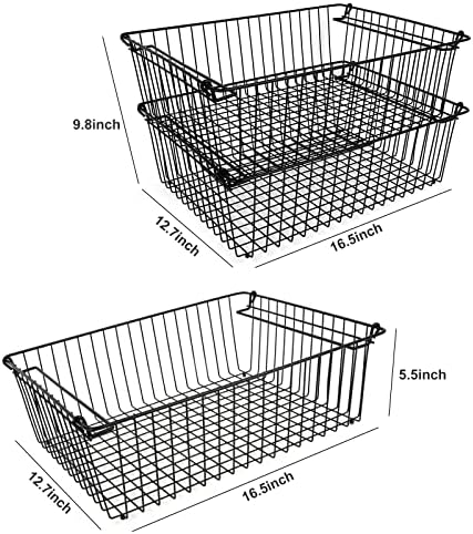 Set of 2 Stackable XXL Wire Baskets For Pantry Storage and Organization -16x12in Large Metal Food Baskets -Vegetable,Fruit,Potato,Onio, Pantry Storage Bins With Handles (Black, XXL) - Image 5