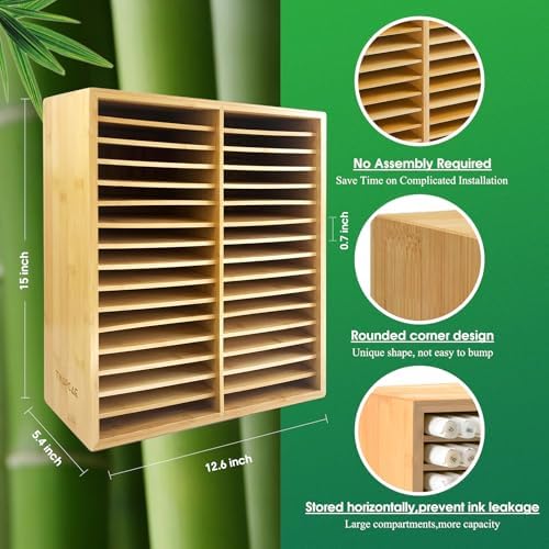 Marker Organizer for 288 Markers,Bamboo Wooden Desk Storage Organizer Rack,Markers Pens Pencils Art Brushes Storage Holder for Home Classroom Office Decor - Image 2