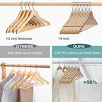 Quality Hangers 16.5" Wooden Hangers Multi Pack, Ultra Thin Space Saving Natural, 360 Degree Swivel Hook, Best for Shirts, Blouses, Pant, Suit, Coat, Dress Hangers Natural (20, Natural, With Pant Bar) - Image 3