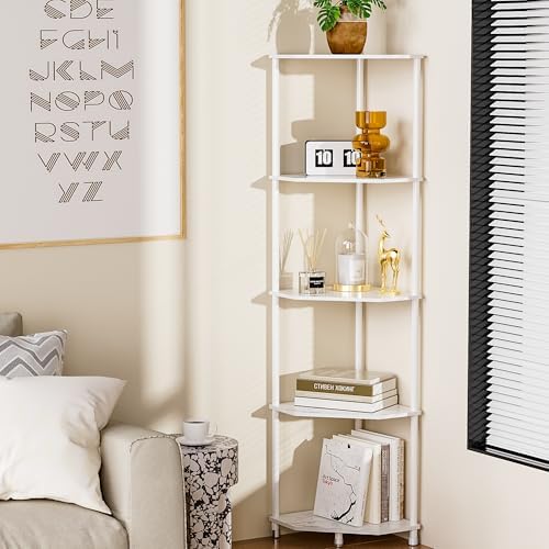 5 Tier Corner Shelf Stand, 50.2", Marble White - Image 6