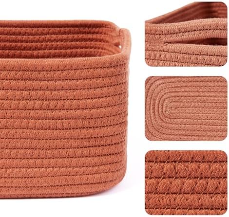 MiniArk Small Storage Baskets for Organizing | Closet Organizer Bins | Shelf Toy Basket | Woven Rope Baskets | Cube Decorative Box | Shallow Basket | 13x8.5x5.1” | 3 Packs Oxide Red - Image 2