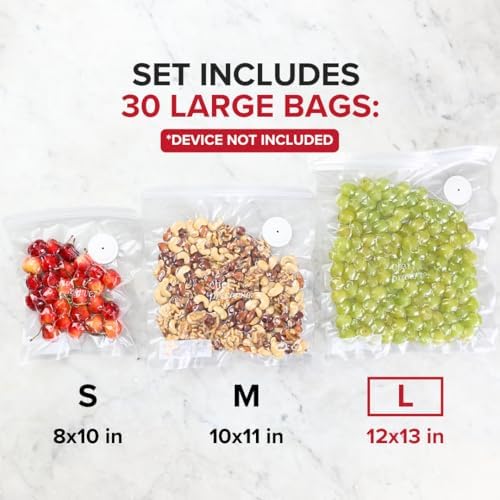 Chef Preserve Reusable Vacuum Sealer Bags for Food - 30 BPA-Free Large (12 x 13 in) Food Storage Bags, Freezer, Microwave - Odor-Resistant, Leak-Proof - Compatible with Chef Preserve Vacuum Sealers - Image 2