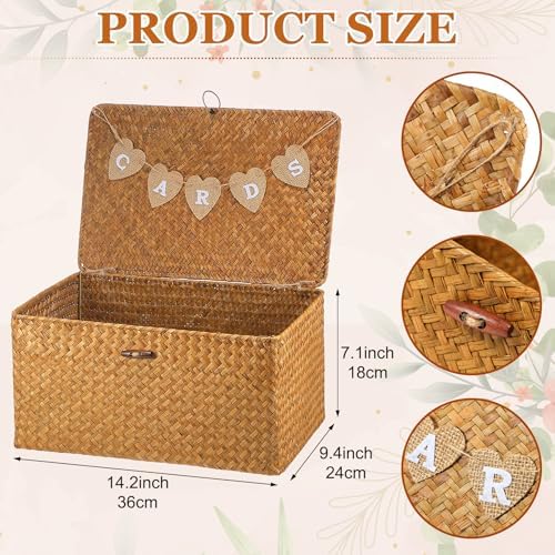 Geelin Seagrass Wedding Card Basket with Card Banner,14 Inch,Natural Color - Image 2
