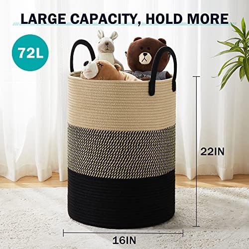 YOUDENOVA Woven Laundry Hamper Basket, 72L Tall Laundry Basket-Black&Brown - Image 2