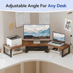 Desk Organizers and Accessories, Dual Monitor Stand Riser with Drawer, Computer Monitor Stand, Adjustable Desk Shelf for PC Laptop Printer TV, Brown - Image 5