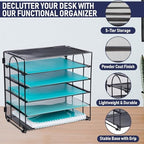 Desk Organizer Tray, Letter Tray in Black Metal Mesh for Organizing Files, Papers, Bills, Folders, Letters, and Binders. Desktop Paper Rack for Home, Office, or School (5 Tier - New) - Image 2
