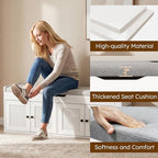 47.2" Storage Bench - Entryway Shoe Bench with Side Storage Shelves and 4 Doors, Multifunctional Entryway Bench with Lift Top Cushion, Shoe Storage Bench for Bedroom, Living Room, White - Image 7