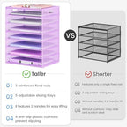 Lavatino 8-Tier Office Desk File Organizer, Letter Tray Paper Organizer with Handle, Including 5 Adjustable Slide Trays for Organizing Desktop Workspace Accessories and Supplies (Purple Metal Mesh) - Image 6