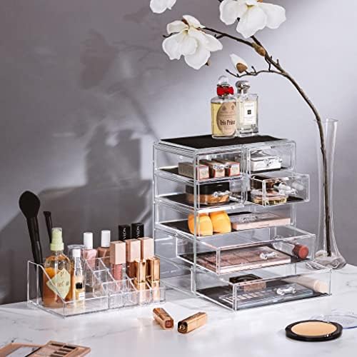 Sorbus Makeup Organizer, 7-Drawer Acrylic 2-Piece Set (Clear) - Image 2
