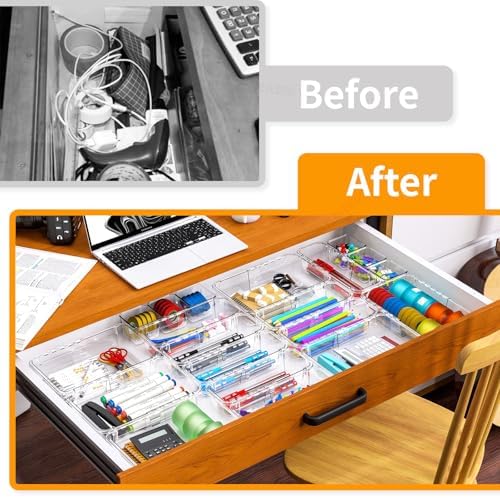 10 Pcs Extendable Clear Drawer Organizer, All Adjustable Vanity Storage Box, 2-Size Desk Drawer Organizer, Durable Storage Bins for Makeup, Cosmetic, Bedroom Dressers Tool Organizer for Gadgets - Image 4