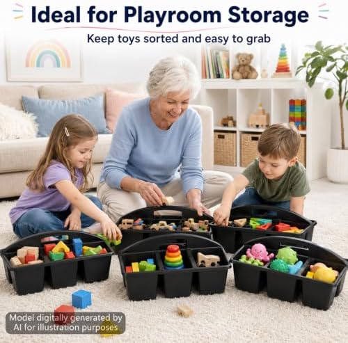 6 Pack Classroom Caddy with Handle, 6 Compartment (Black) - Image 6