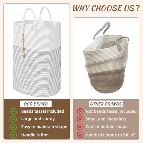 Woven Laundry Basket for Clothes, 100 L Large Rectangle Laundry Hampers with Beads Tassel, Nursery Storage Basket for Toys, Tall Dirty Clothes Hamper for Bedroom Aesthetic, Laundry Room Organization - Image 4