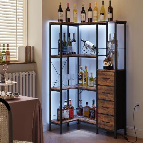 AFLUI 4-Tier Corner Bookshelf with LED Light Strips, 4 Fabric Drawers - Image 7