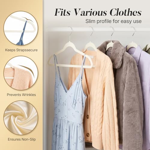 HOUSE DAY Ivory Velvet Hangers 100 Pack New Premium Non Slip Hanger 17.25'' - Image 5