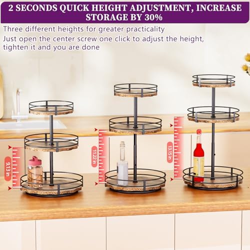 Heavy-Duty 3-Tier Lazy Susan Organizer, Adjustable to Different Heights, Countertop Spice Rack, Upgraded Thickened Wooden Board, Suitable for Seasoning Organizer, Kitchen Organization（2 Pack） - Image 3