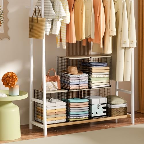 3-Pack Taller Closet Organizers and Storage with Wood Top, Stackable Wire Storage Bins for Clothes, Bags, Towels, Double Storage Design, Sturdy Metal Cube Shelf Organizer for Closet Wardrobe, Black - Image 6