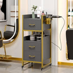 OmySalon Salon Trolley Cart, Hair Styling Station with 3 Drawers, 2 Open Shelf & Tool Holders, Mobile Barber Storage Cabinet Utility Trolley for Beauty Salon Spa, Gery - Image 2