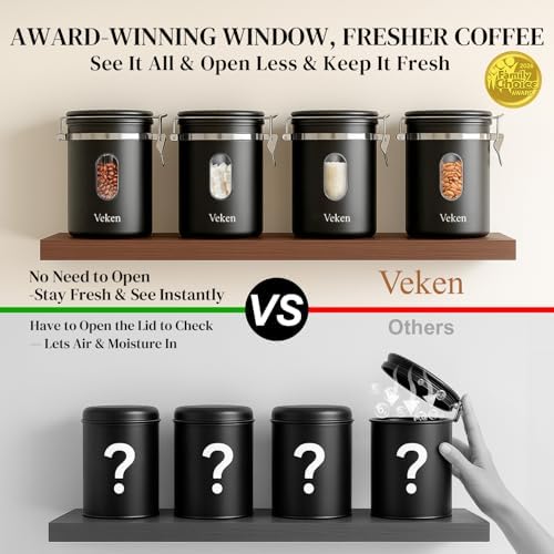 Veken Coffee Canister with Window, Airtight Stainless Steel Container, 22OZ (Pack of 2) - Image 3