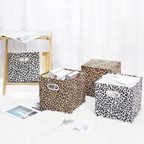 ANMINY Leopard Cheetah Print Storage Cubes Bins, Velvet, Gray, 13Inch 2PCS - Image 7