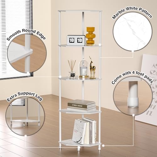 5 Tier Corner Shelf Stand, 50.2", Marble White - Image 5