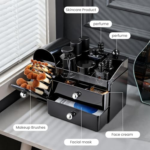 Makeup Organizer Countertop with Makeup Brush Holder,Black - Image 4