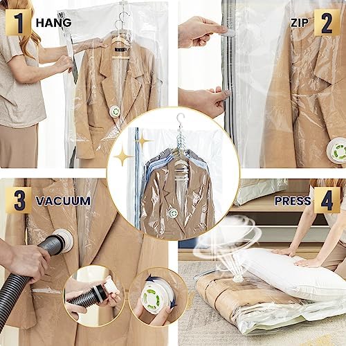 TAILI Hanging Vacuum Storage Bags for Clothes Space Saver 6 Combo Cream - Image 6