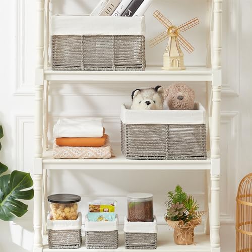 Vagusicc Wicker Storage Basket, Hand-Woven Paper Rope Wicker Baskets, Rectangular Small Wicke Baskets for Organizing, Cube Storage Bins for Closet/Clothes/Dresser, Grey, 5-Pack - Image 3