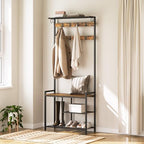 YATINEY Coat Rack Shoe Bench, 4-in-1 Hall Tree with Storage Shelves and Hanging Rod, Entryway Storage Organizer with 8 Movable Hooks, for Entryway, Hallway, Corridor, Rustic Brown and Black MT12BR - Image 2
