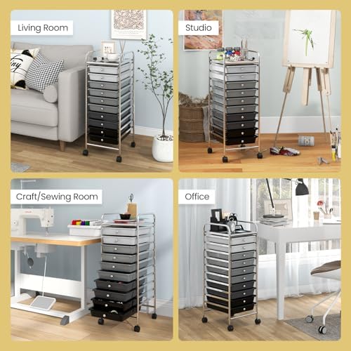 COSTWAY 10-Drawer Rolling Storage Cart, Utility Mobile Trolley - Image 7
