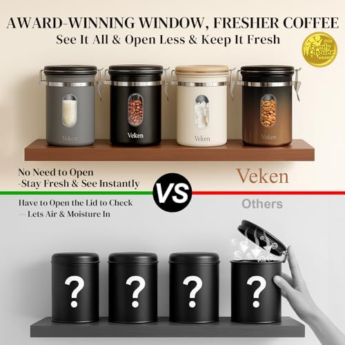 Veken Coffee Canister with Window, Airtight Stainless Steel Container,Date Tracker, Kitchen Food Storage Jars for Beans, Ground, Espresso, Rice,Tea,Sugar, Cereal, Gifts, Scoop,Copper, 22OZ (Pack of 2) - Image 2