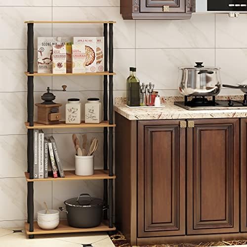 Furinno TURN-S-TUBE Storage Shelves, 5-Tier Book Shelf, Corner Shelf, Toolless Open Shelves, Classic Tubes, for Organization and Storage, Living Room, Garage, Home Office, Light Cherry - Image 5